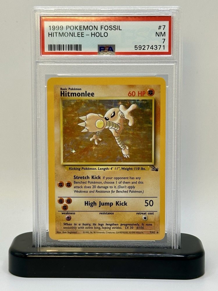 hitmonlee holographic card 1999 Pokemon Holo PSA 3 [Fighting][Fighting][Fighting] Low Kick (100) Flavor Text v-150 Hitmonlee Holo No.106 Fossil