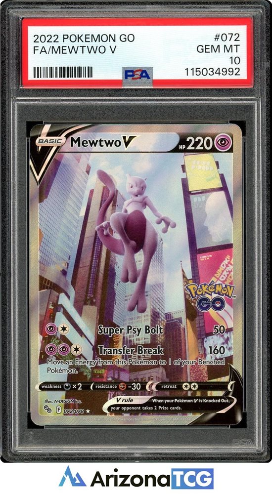 2022 POKEMON GO ミュウツーV GEM MT 10 2022 Pokemon Go Mewtwo V Alternative Art 072/078 PSA 10 Gem