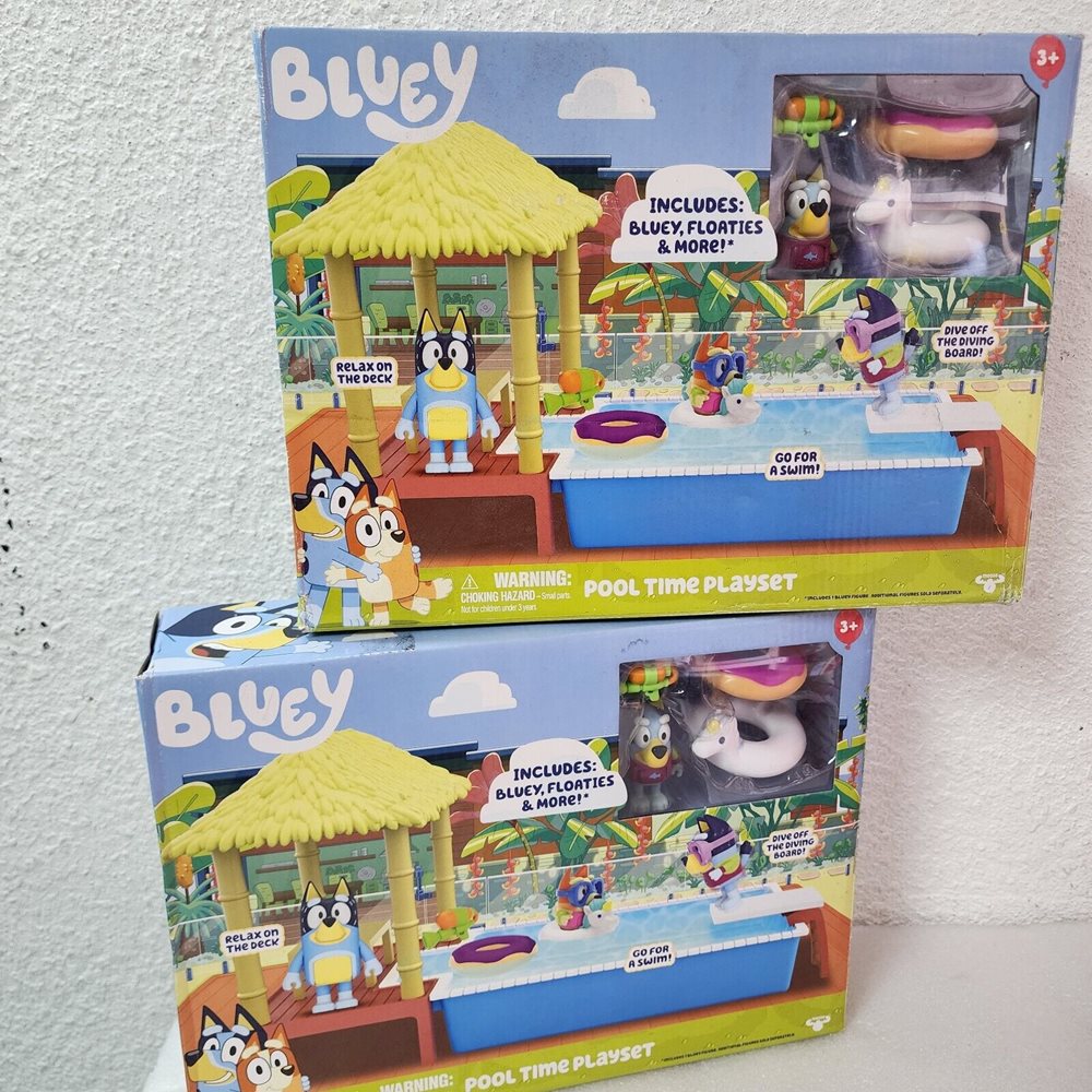 2 PK Bluey Pool Playset & Figure 2.53 Inch Articulated