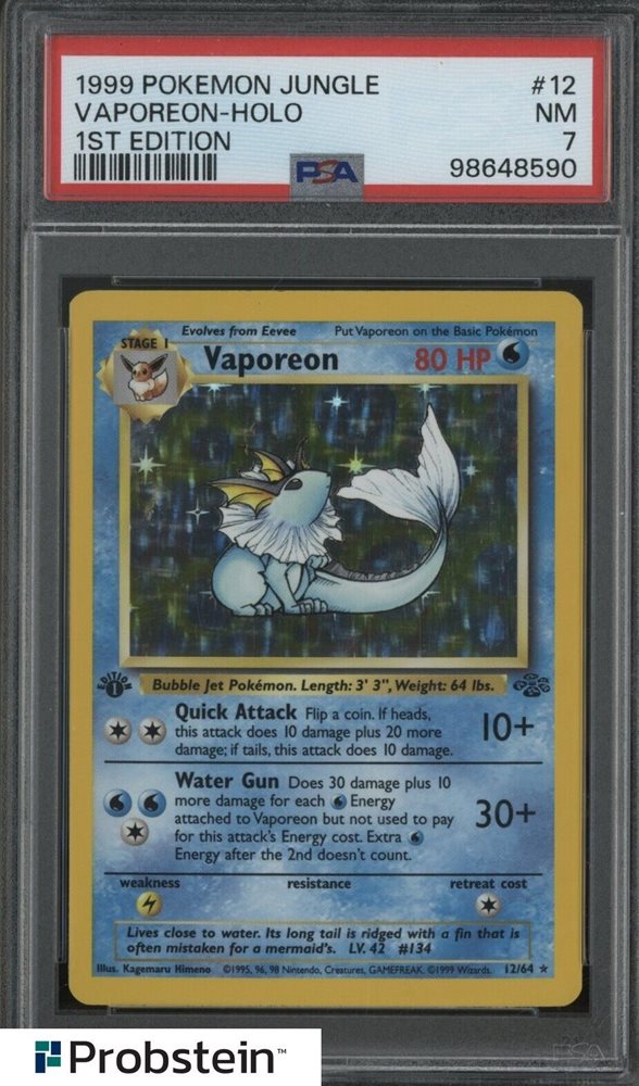 英語版初期　ポケモンカード　Vaporeon holo 1st Edition Vaporeon 1st Edition Holo Rare 12/64 Jungle Set Vintage