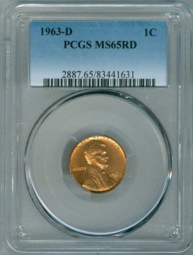 1963 D PCGS MS65 RD Penny, Lincoln Cent, Cherry Red Great Color