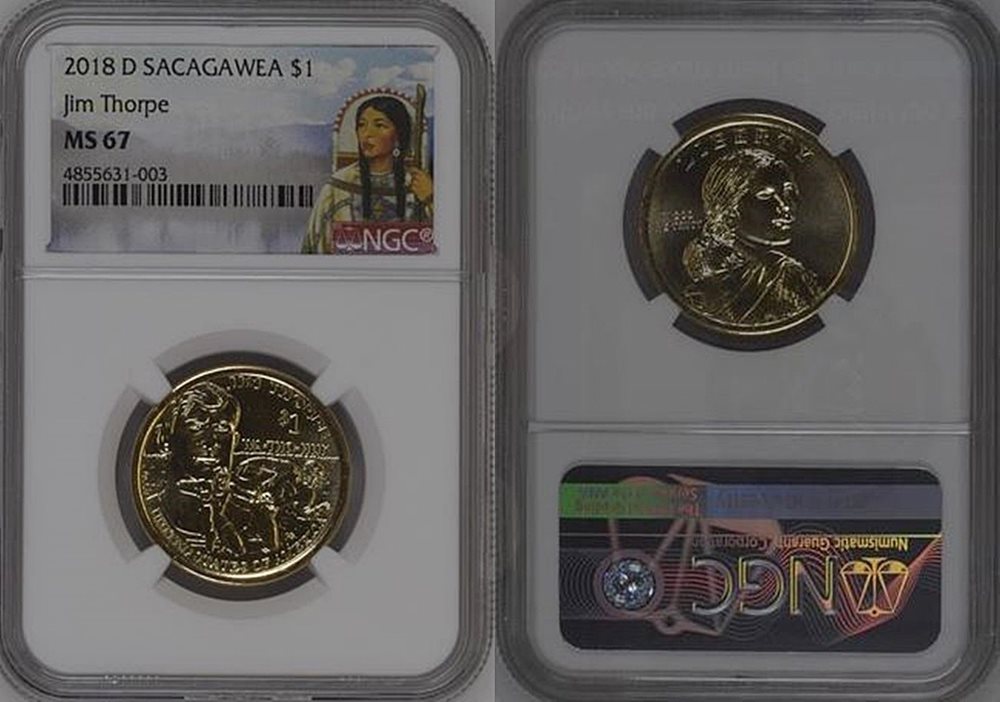 2018 P Native Sacagawea Dollar Jim Thorpe $1 NGC MS67