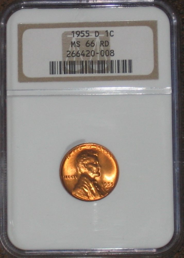 1955 D Lincoln Wheat Penny Cent NGC Grade MS 66 RD Red Old Label