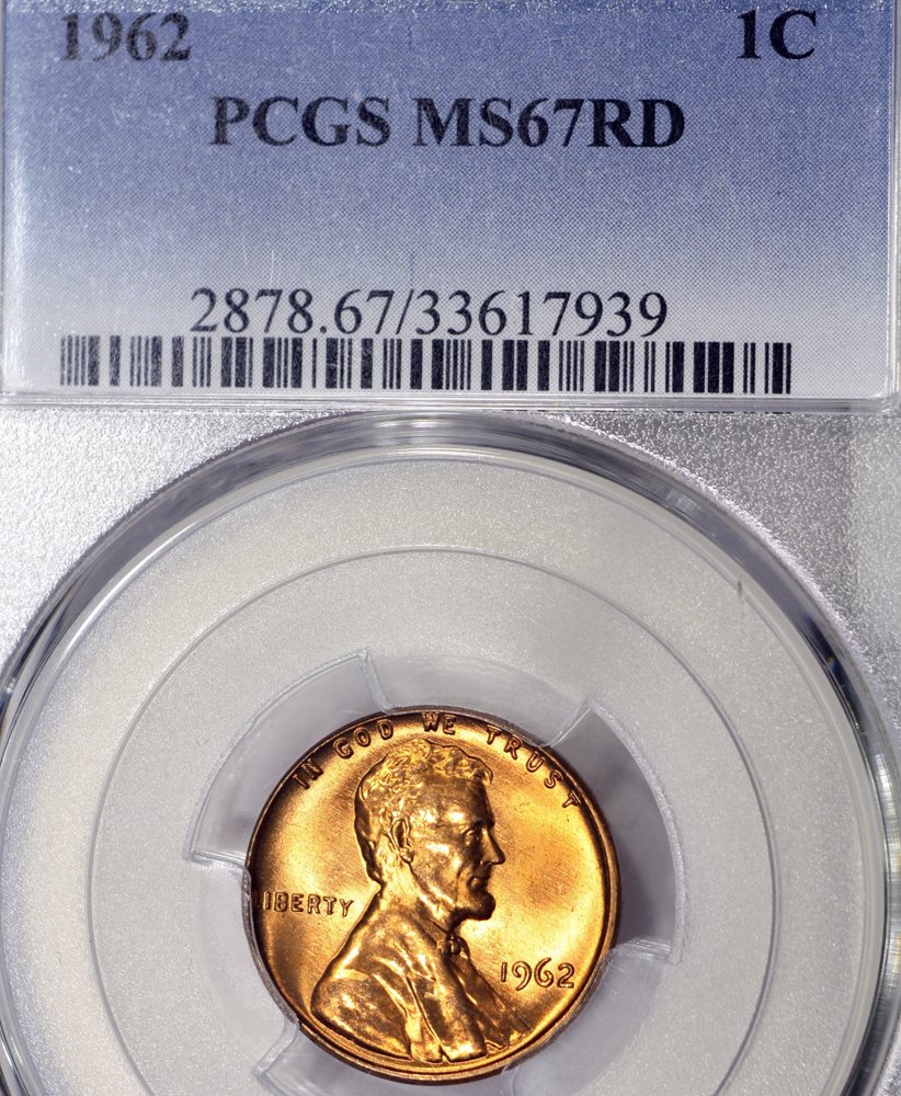 1962-P MS67 RD Red Lincoln Memorial Cent 1c Penny, PCGS Graded