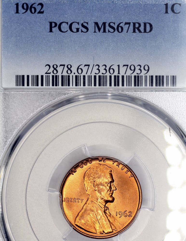 1962-P MS67 RD Red Lincoln Memorial Cent 1c Penny, PCGS Graded
