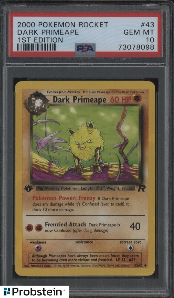 1995 primeape pokemon card Dark Primeape 43/82 Team Rocket Pokemon Card Vintage 1st Edition Near main image 0