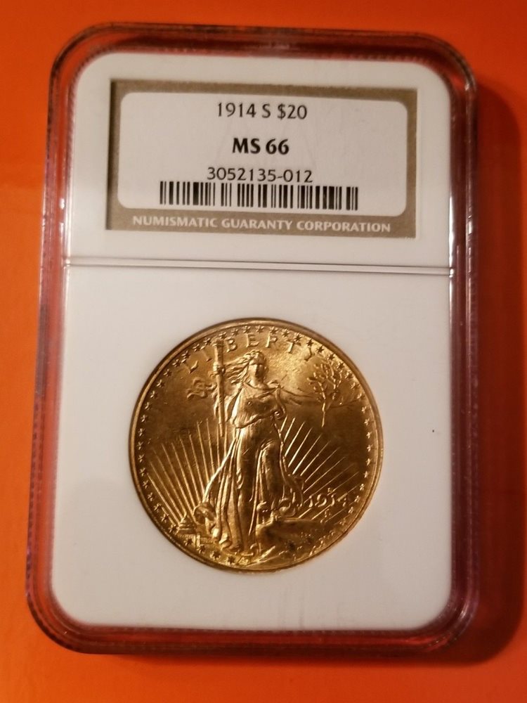 1914-S SAINT GAUDENS TWENTY DOLLAR GOLD PIECE NGC MS-66