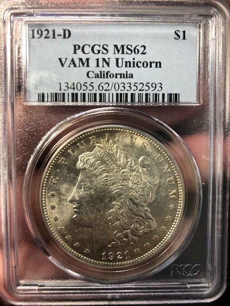 1921-D Morgan Silver Dollar PCGS MS62 Vam 1N Unicorn California
