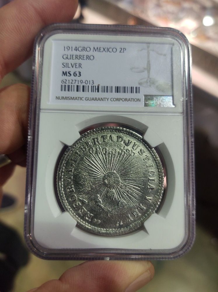 J26 Mexico Revolutionary Guerrero 1914 Silver 2 Pesos NGC MS-63
