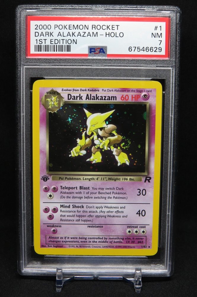 pokemon dark alakazam card Team Rocket 1st Edition Holo 1/82 PSA 7  TBC Games [1PP] Teleport Blast (30) You may switch Dark Alakazam with 1 of your Benched Pokemon (Do the damage before switching the Pokemon) I ordered a Dark Alakazam