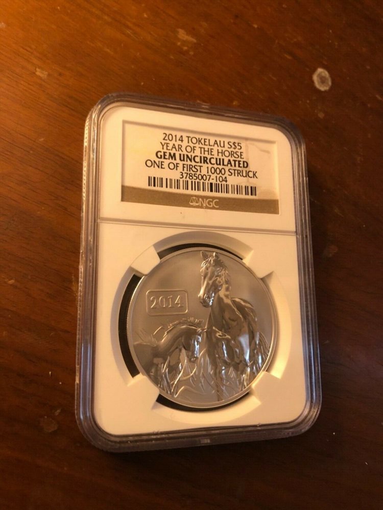 2014 TOKELAU S$5, Year of the Horse, GEM UNC, one of first 1000