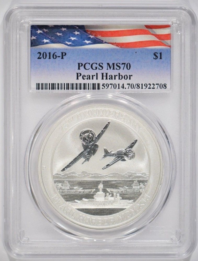 2016-P Tuvalu 1 oz Silver Dollar $1 75th Anniv Pearl Harbor PCGS