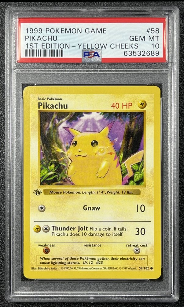1999 ピカチュウ　イエローチーク　シャドーレス PSA10 Auction Prices Realized Tcg Cards 1999 POKEMON GAME Pikachu