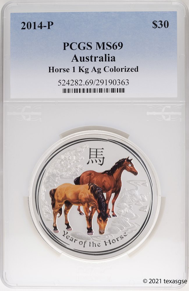 2014-P $30 Australia Year of the Horse Colorized Kilo Silver Coin