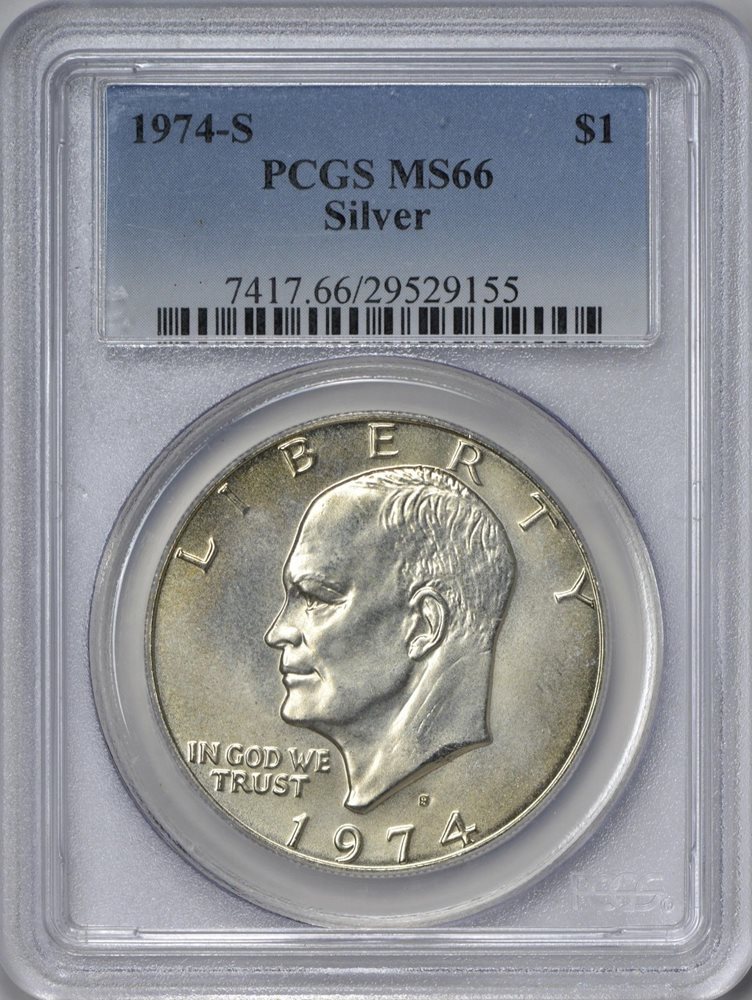 PCGS MS66 1974-S アイゼンハワー銀貨 $1 1974 S Silver Eisenhower Dollar PCGS MS66, MS66 - PCGS