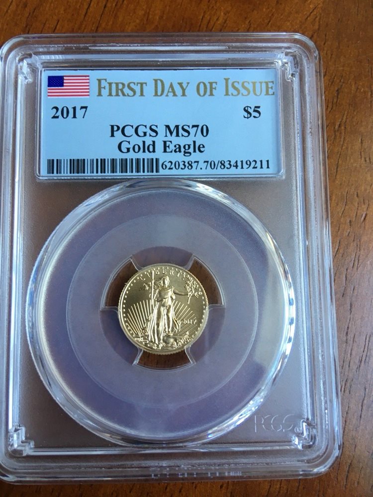 2019 American Gold Eagle 1//10 oz $5 PCGS MS70 First Day of Issue Flag Label