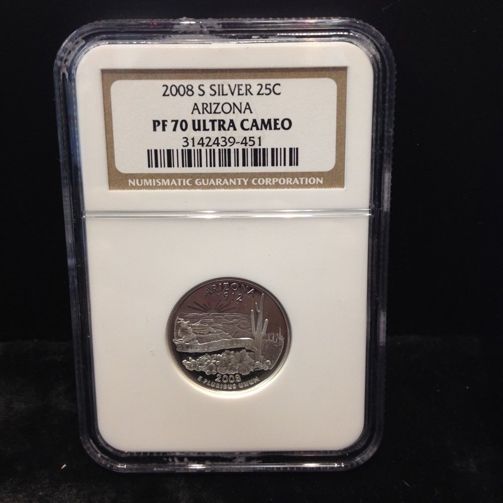 2008-S 25c Arizona SILVER State Flag Label Quarter Proof PCGS PR70DCAM