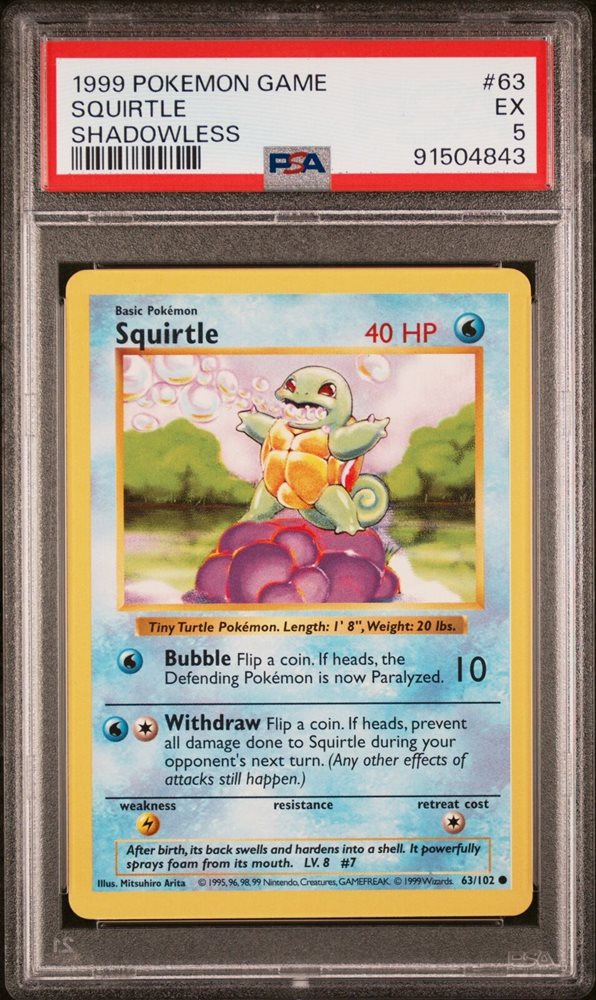 ポケモンカードゲーム Squirtle 1st edition shadow less 1999 Pokemon, Base Set Shadowless, #63/102 Squirtle, 1st