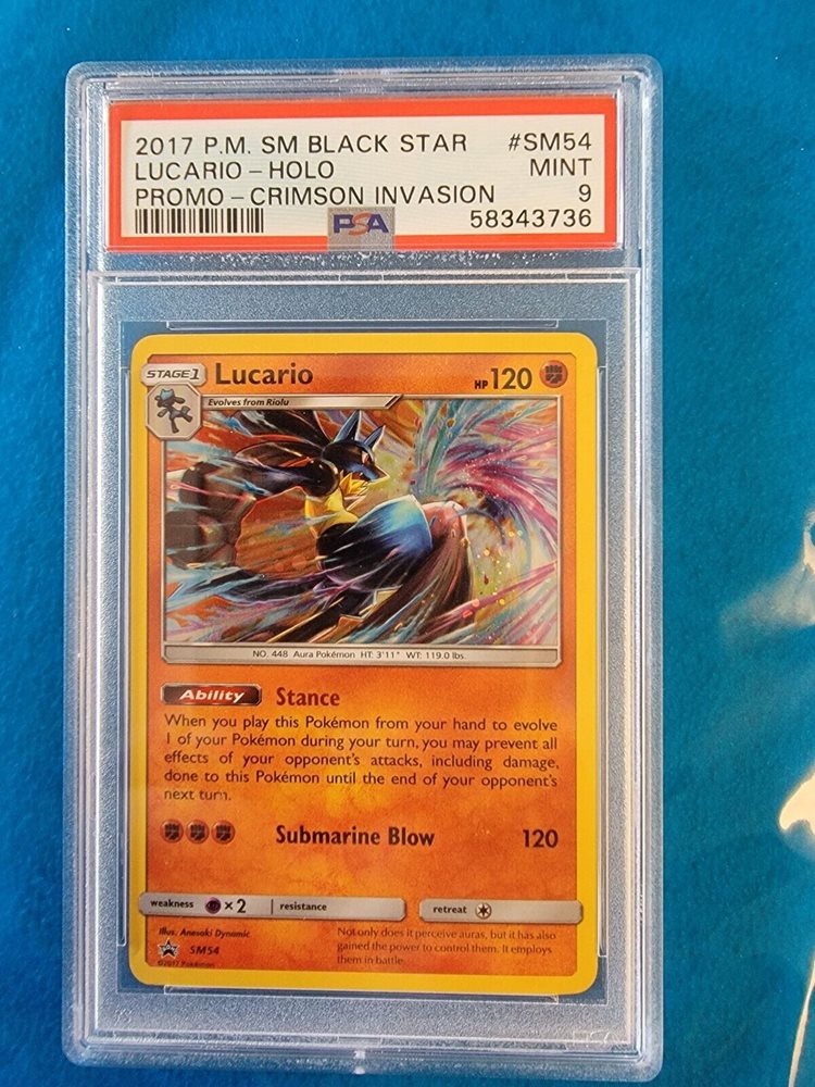 2017 Pokemon Crimson Invasion Lucario SM54 Black Star Promo – PSA 9 Graded
