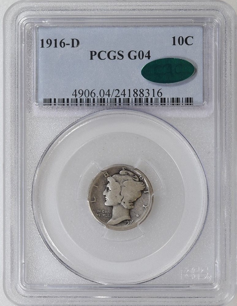 1916-D PCGS G04 CAC Mercury Dime Key Date Perfect Color Rare CAC
