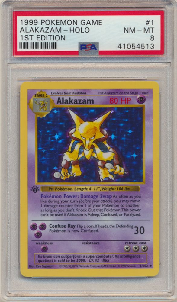PSA 8 Pokemon Base Set 1st Edition Holo Rare Alakazam 1