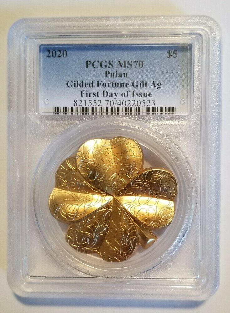 Palau $5 2020 Gilded Fortune Four Leaf Clover 1 Oz Silver Coin