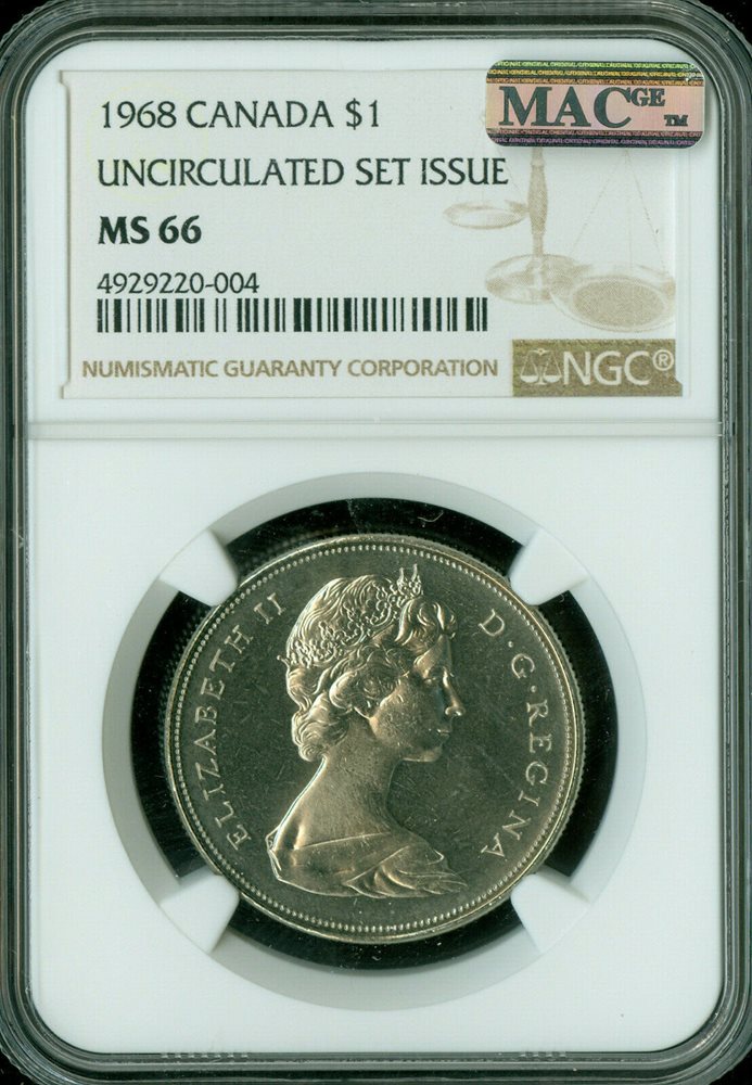 1968 CANADA DOLLAR NGC MAC MS-66 PQ 2ND FINEST GRADE SPOTLESS  