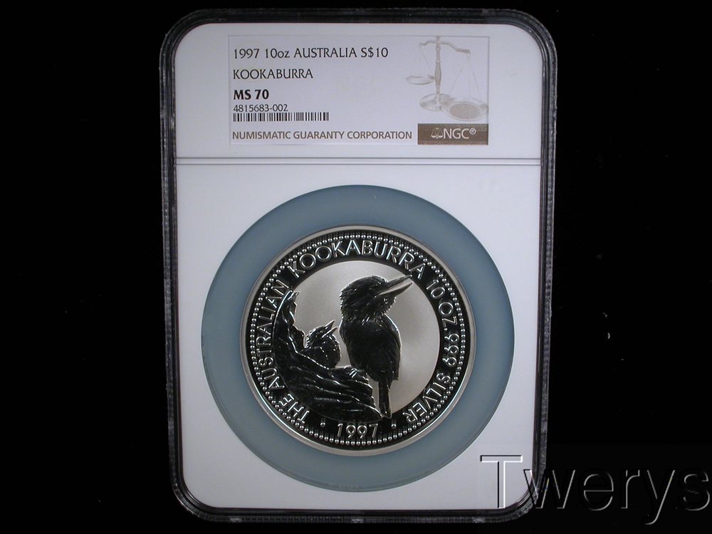 1997 AUSTRALIA SILVER KOOKABURRA 10 OZ .999 SILVER $10 NGC MS 70