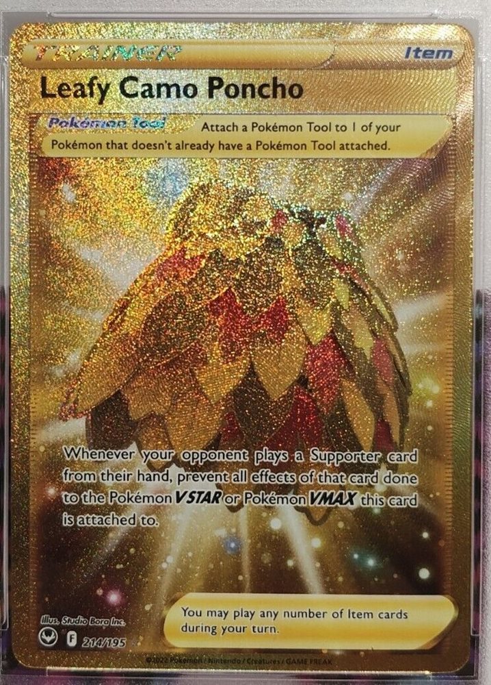 gold leafy camo poncho pokemon card Amazon.com: Leafy Camo Poncho 214/195- Silver Tempest - Full Art