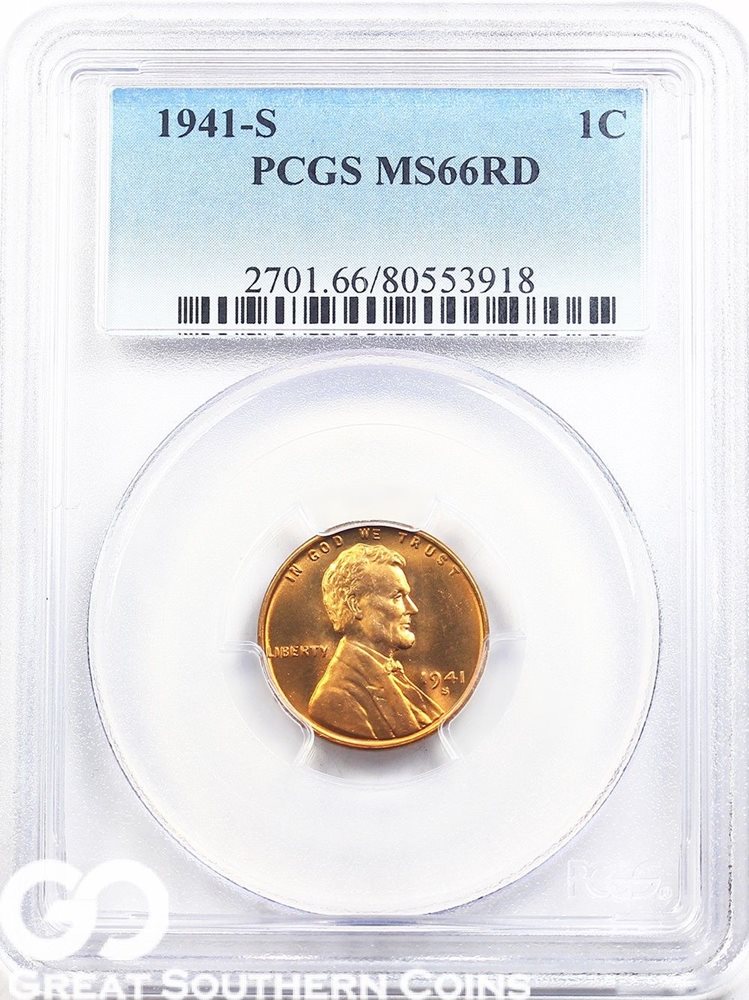1941-P Lincoln Cent MS66RD PCGS