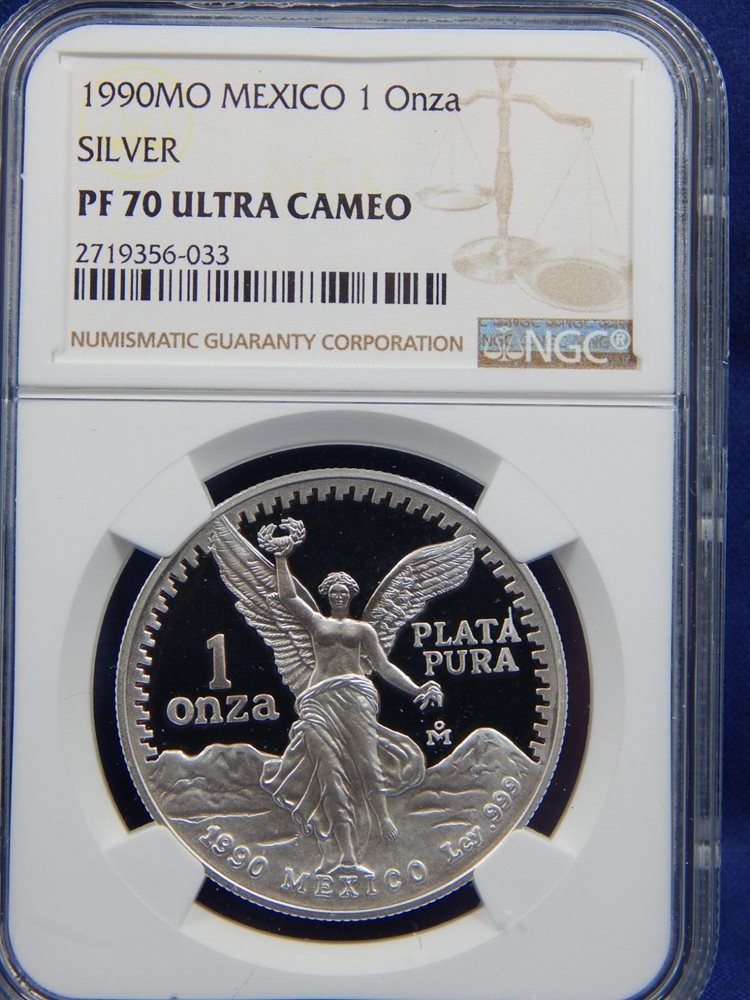 1990 Mo NGC PF70 UCAM MEXICO 1 oz SILVER LIBERTAD ONZA REGISTRY