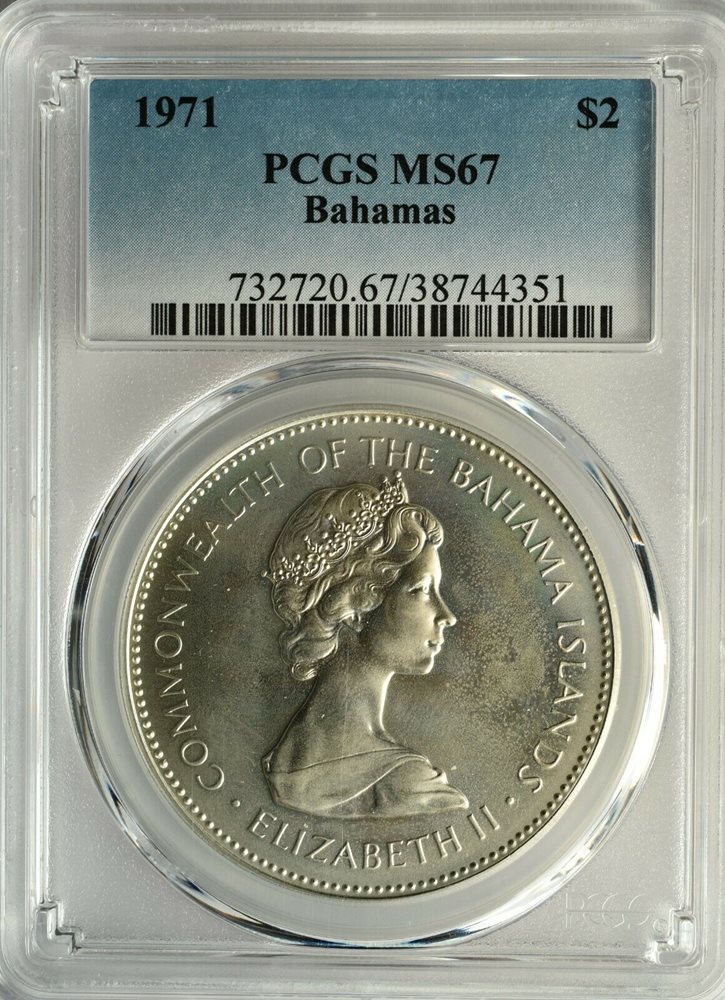 BAHAMAS SILVER 2 DOLLARS 1971 PCGS MS 67 UNC, MS67 - PCGS Auction