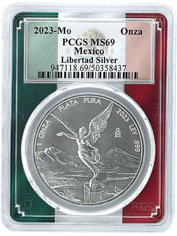最高鑑定　2023年　メキシコ　 PCGS MS70 リベルタード　リベルタッド 2023 Mexico 1oz Silver Libertad PCGS MS70 - Flag Picture