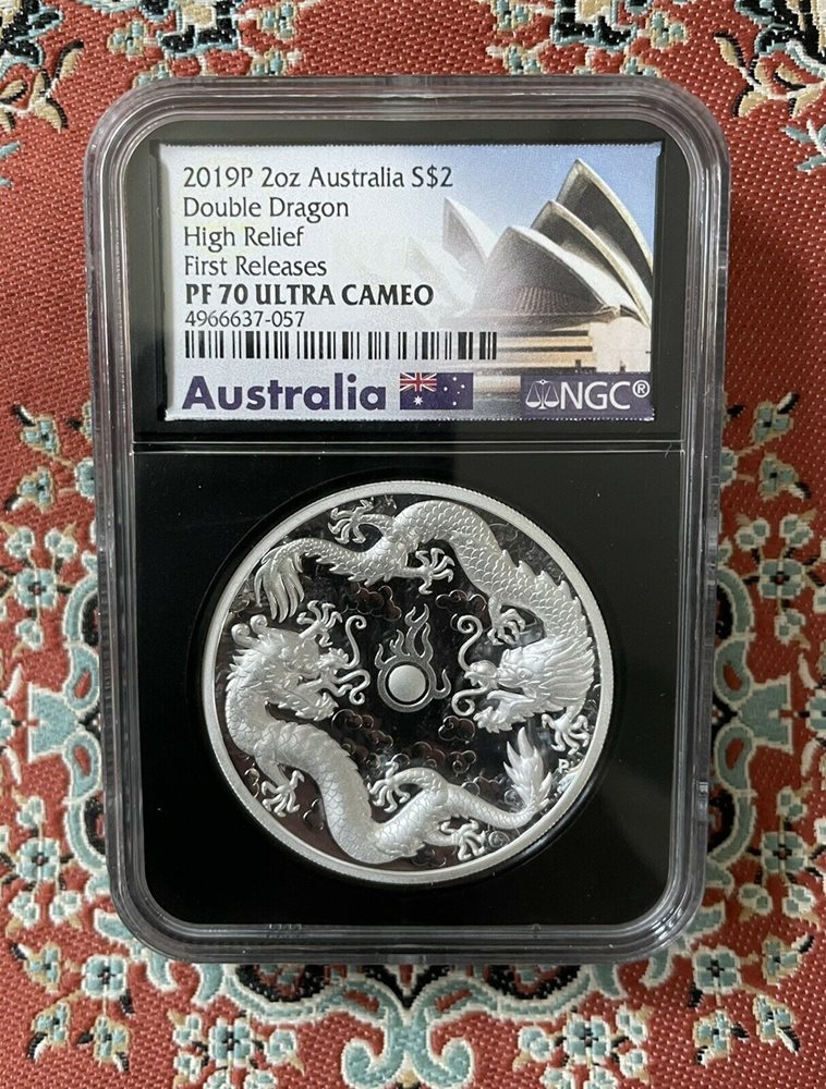 2019P 2oz Australia $2 Double Dragon High Relief NGC PF70 UC