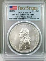 2019 Thomas Jefferson Presidential Silver Medals PCGS FIRST STRIKE MS 70 /"1801/"