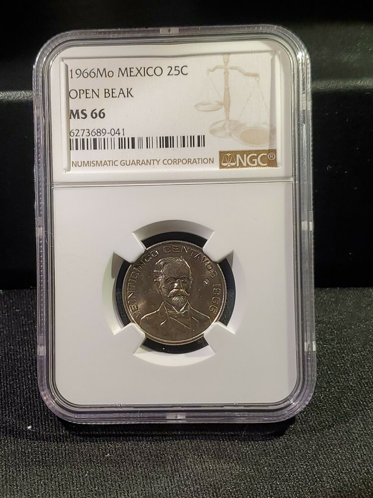 1966 Mo MEXICO - 25 CENTAVOS - Open Beak - NGC MS 66, MS66 - PCGS