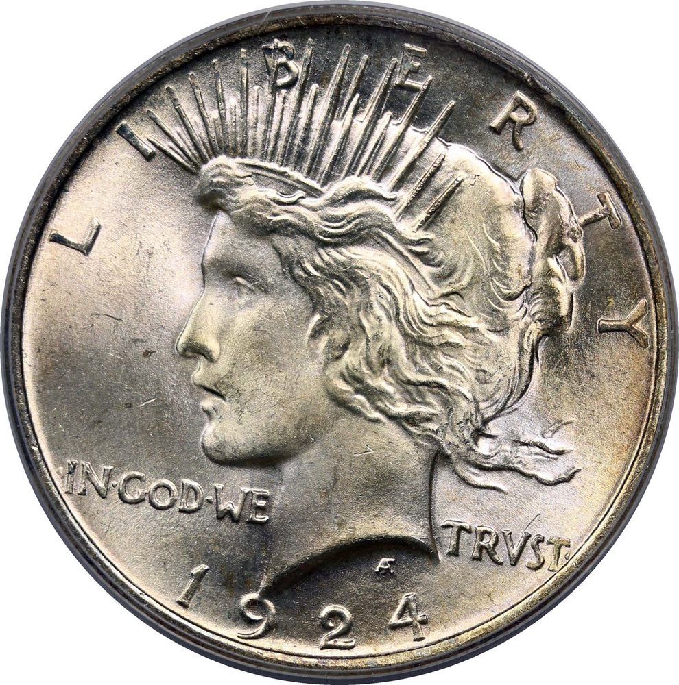 1924 $1 PCGS MS 64 (Old Green Security Collar OGH) Peace Dollar