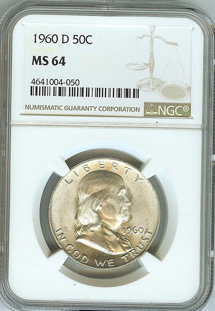 1960-D FRANKLIN SILVER 50 CENTS NGC MS64, MS64 - PCGS