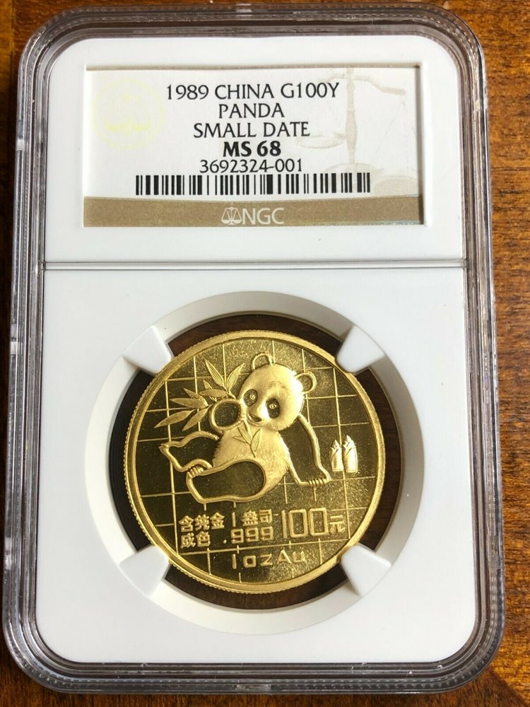 1989 China Gold Panda 1 oz 100 Yuan NGC MS 68 Small Date