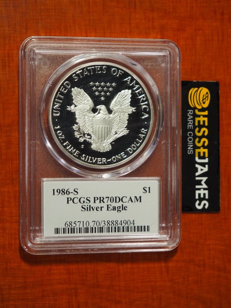 1986 S PROOF SILVER EAGLE PCGS PR70 DCAM JOHN MERCANTI HAND SIGNED
