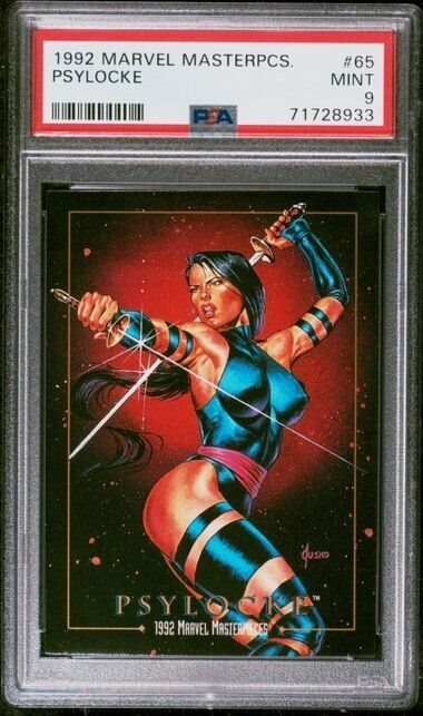 シングルカード Marvel Masterpieces 92 Psylocke Holofoil Psylocke card art by Joe Jusko (1992) : r/xmen