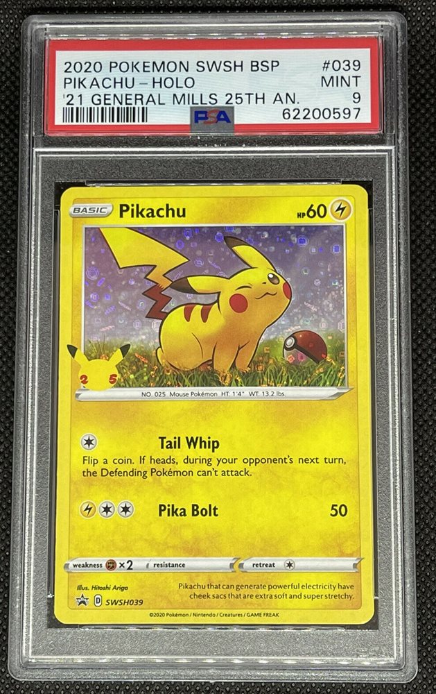 Auction Prices Realized Tcg Cards 2020 Pokemon Swsh Black Star Promo Pikachu Holo 2021 General Mills 25th Anniversary