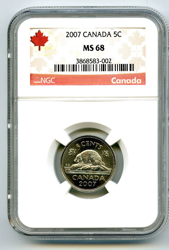 2007 CANADA 5 CENT NICKEL NGC MS68 RARE HIGHEST TOP POP ONLY 4