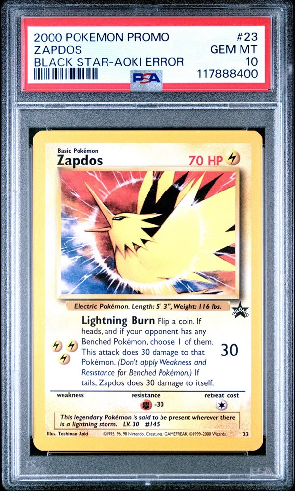2000年 ポケモンプロモカード サンダー　PSA10 アオキエラー Auction Prices Realized Tcg Cards 2000 POKEMON PROMO BLACK STAR Zapdos