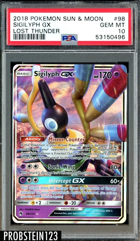 pokemon card sigilyph Sigilyph GX 202/214 Full Art Ultra Rare Lost Thunder Pokemon Card Near main image 1