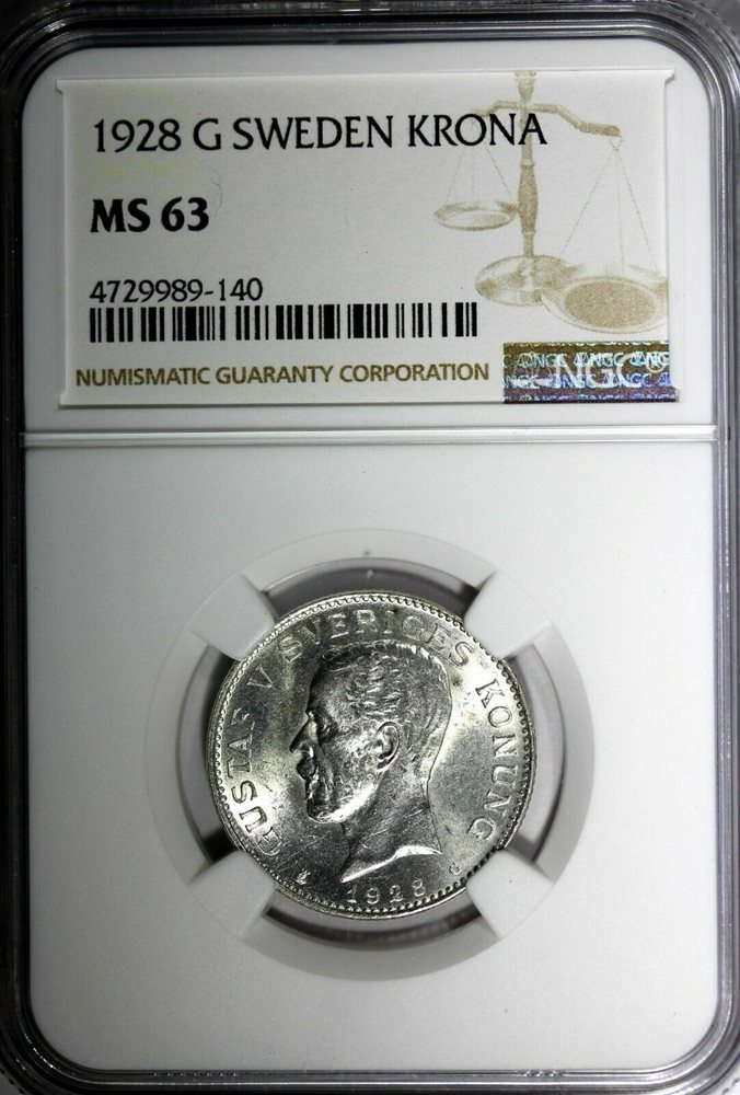 スウェーデン　790クローナ Sweden 1907 Silver 1 Krona KM772, Rare High Grade! - C5858