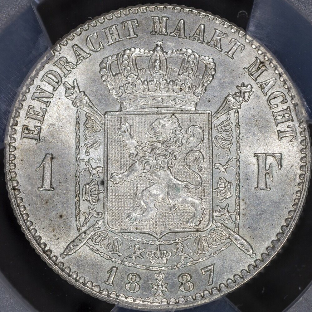 1 Franc 1887 PCGS MS64 Belgium Silver Coin Var. With Period