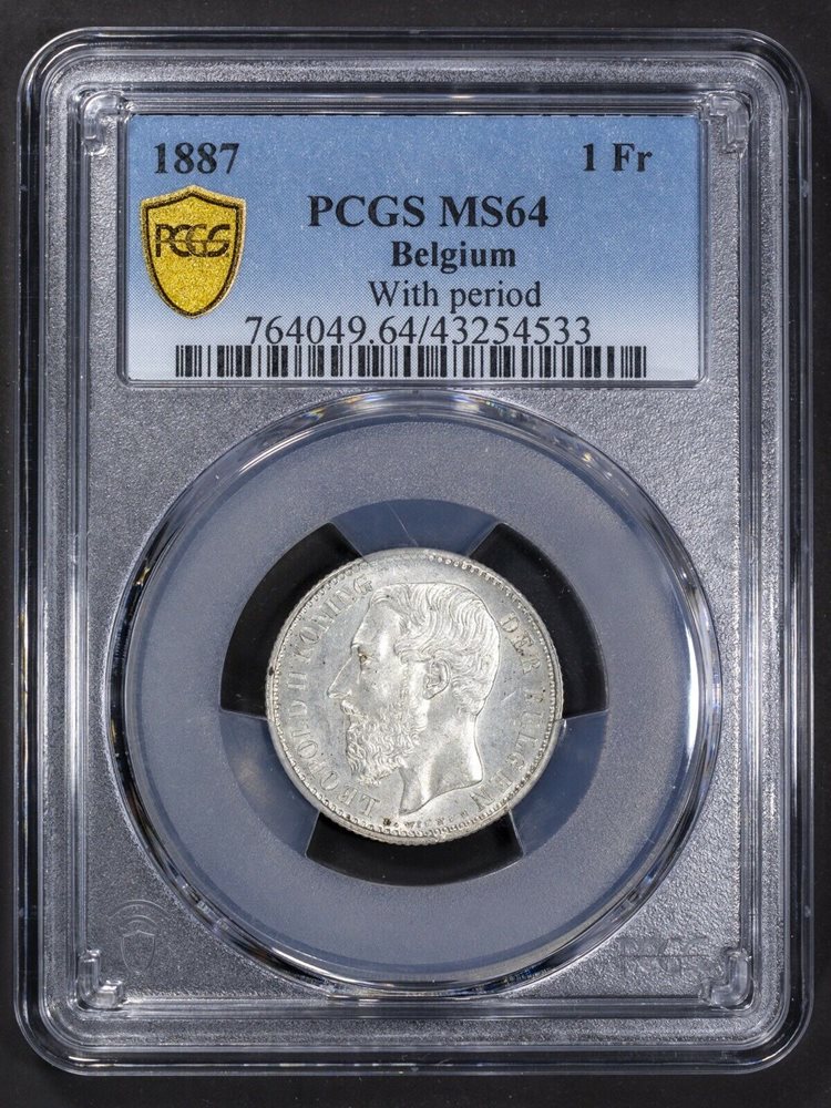 1 Franc 1887 PCGS MS64 Belgium Silver Coin Var. With Period