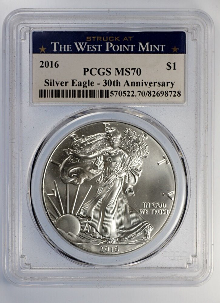 2016 W Silver Eagle PCGS MS70 West Point Mint Blue Label