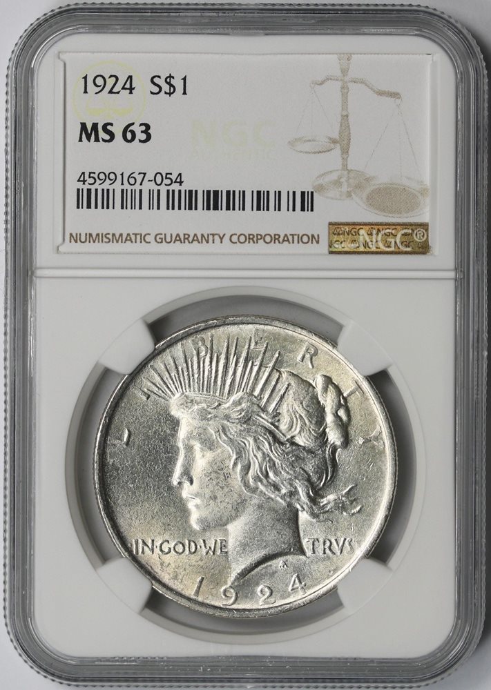 1924 Peace Dollar $1 MS 63 NGC, MS63 - PCGS Auction Prices